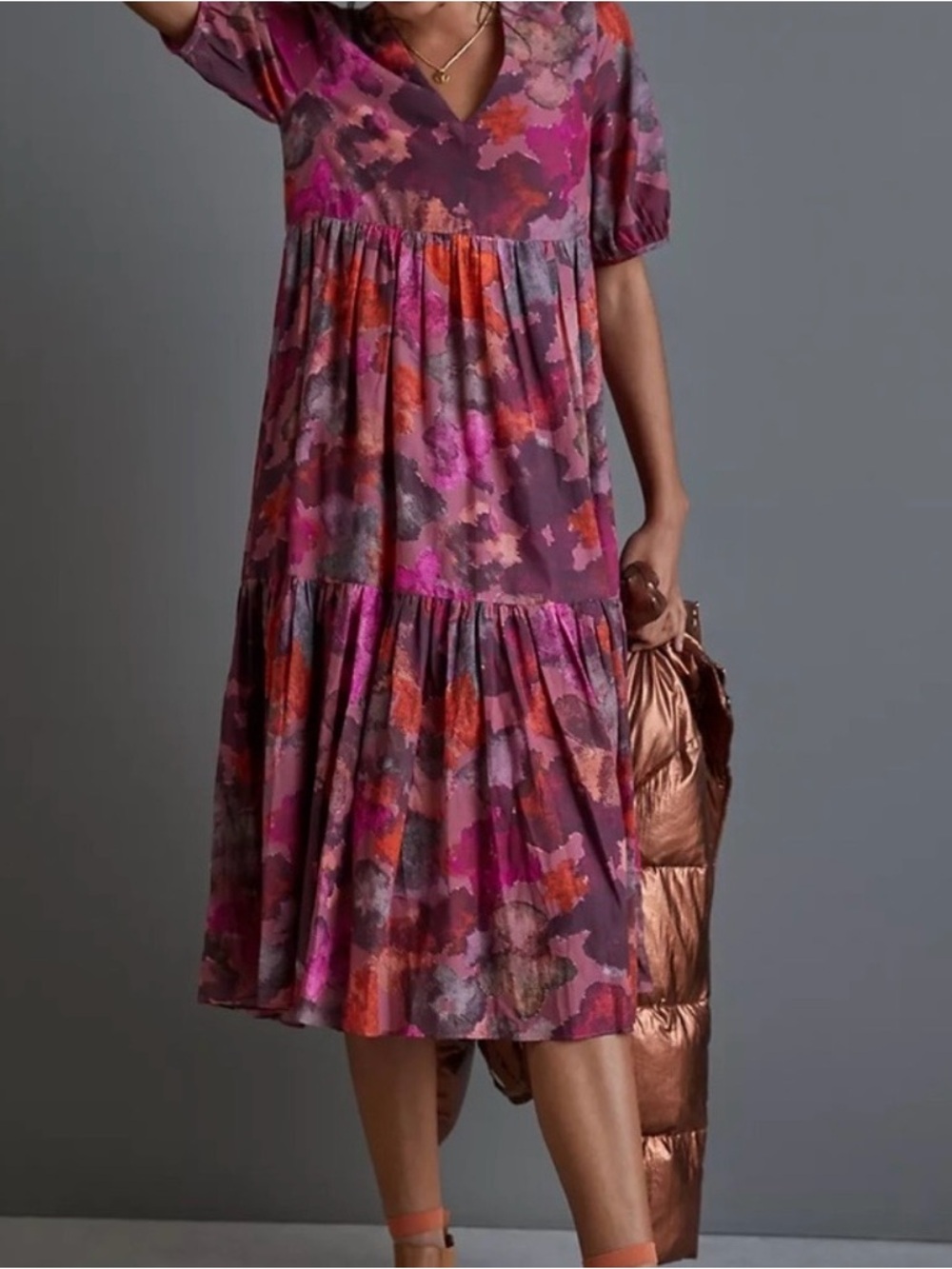 Anthropologie Clemencia Tiered Midi Dress Size XS pre-owned.